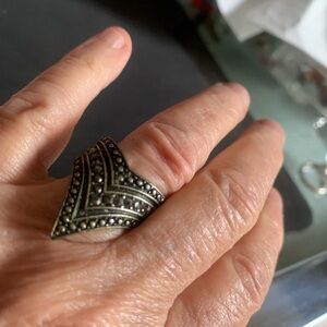 Chevron Marcasite V-Shaped Statement Ring in Dark Silver